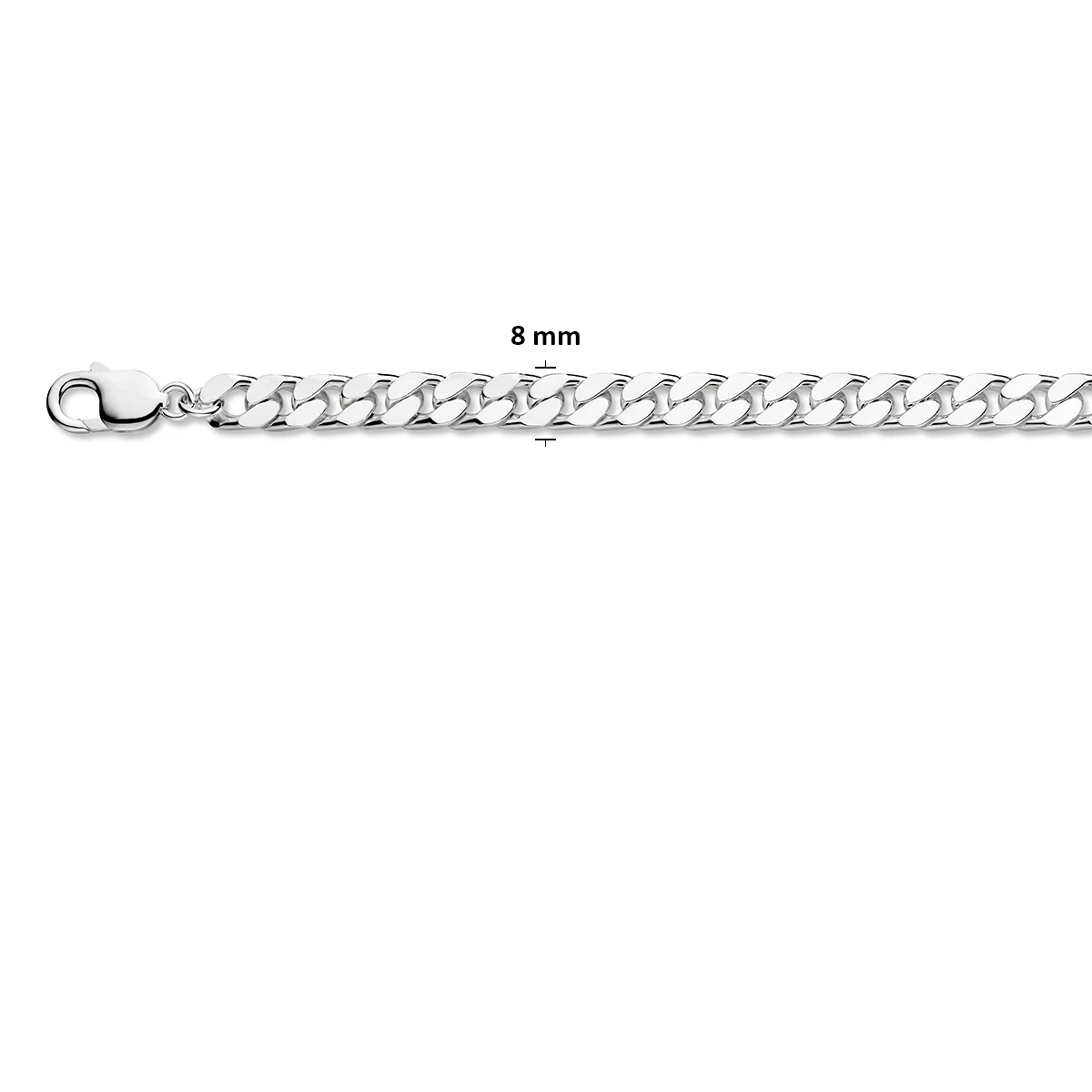 gourmette 4 zijdes geslepen 8 mm zilver wit