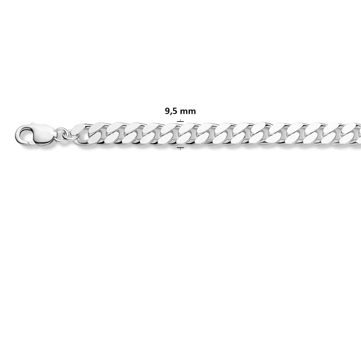 gourmette 4 zijdes geslepen 9,5 mm zilver wit