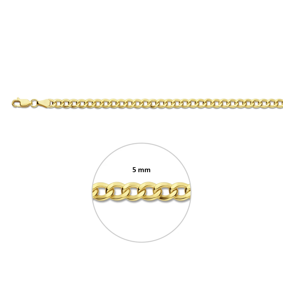 gourmette 4 zijdes geslepen massief 5,0 mm Silgold (geel met zilverkern)