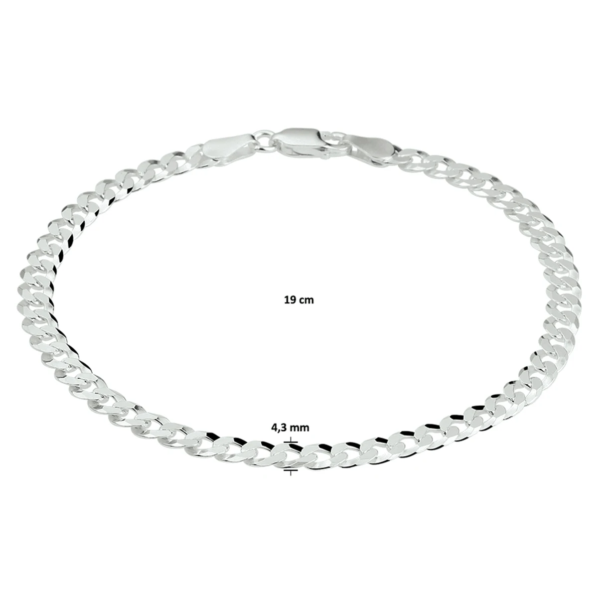 gourmette 6 zijdes geslepen 4,3 mm zilver wit