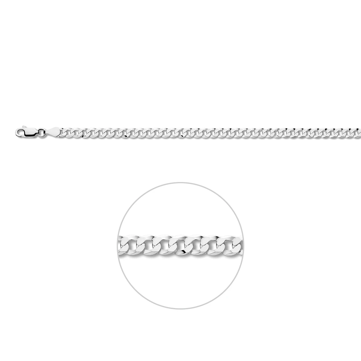 gourmette 6 zijdes geslepen 4,3 mm zilver wit