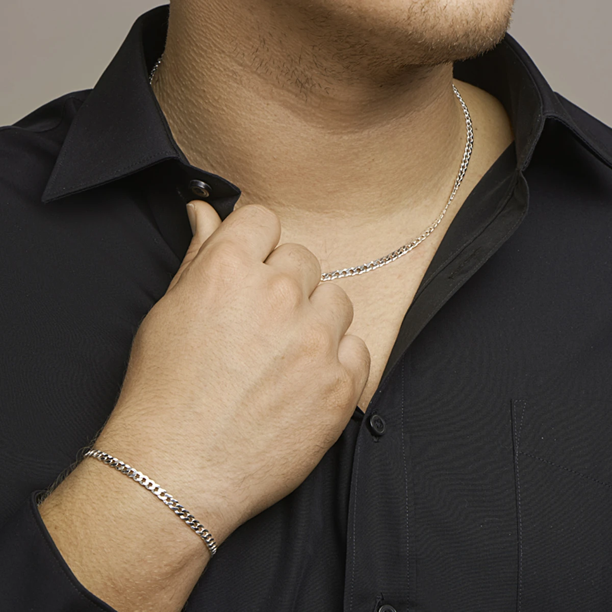 gourmette 6 zijdes geslepen 4,3 mm zilver wit