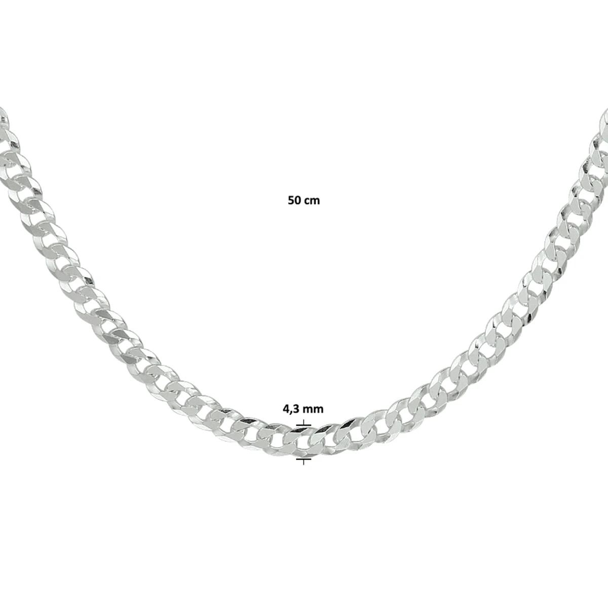 gourmette 6 zijdes geslepen 4,3 mm zilver wit