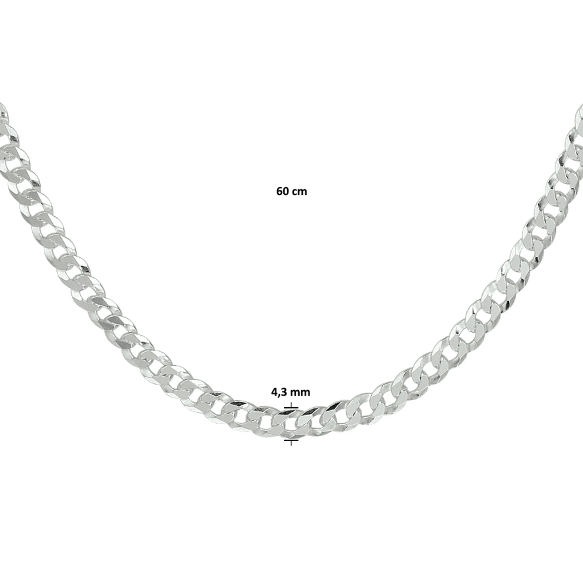 gourmette 6 zijdes geslepen 4,3 mm zilver wit