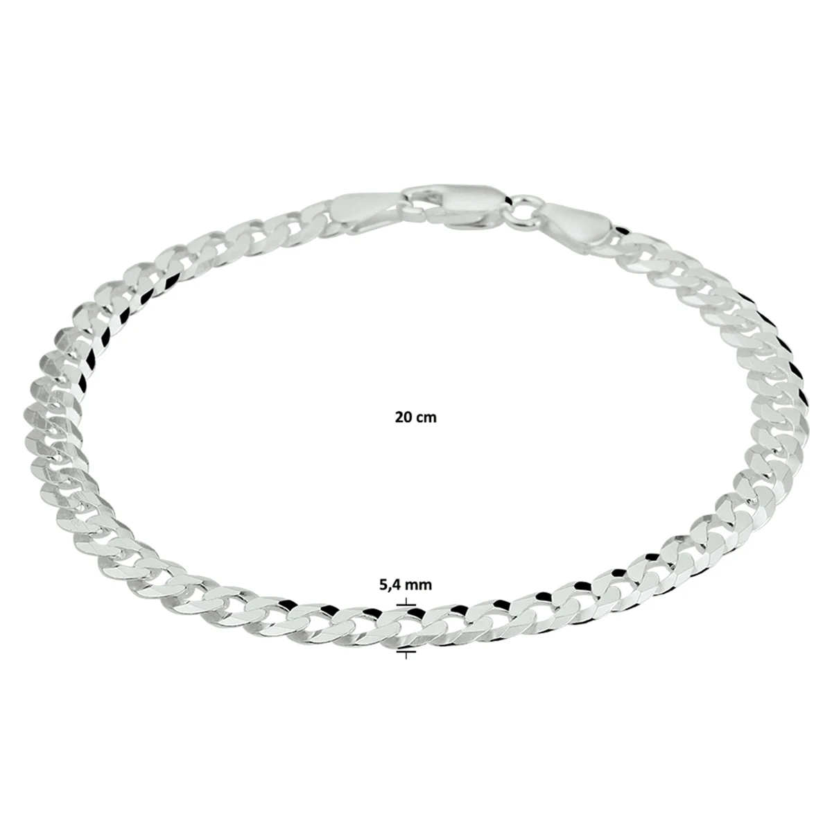 gourmette 6 zijdes geslepen 5,4 mm zilver wit