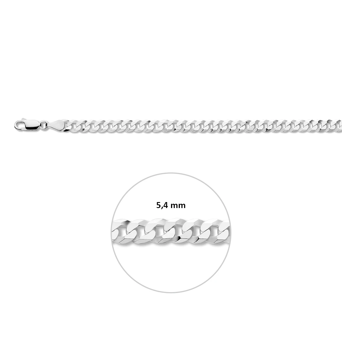 gourmette 6 zijdes geslepen 5,4 mm zilver wit