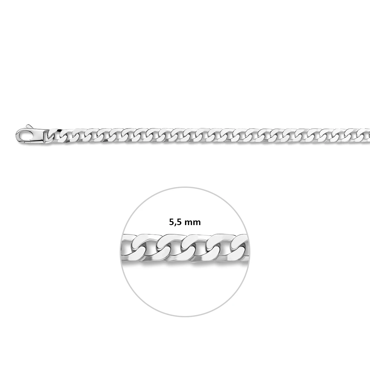 gourmette 6 zijdes geslepen 5,5 mm zilver wit