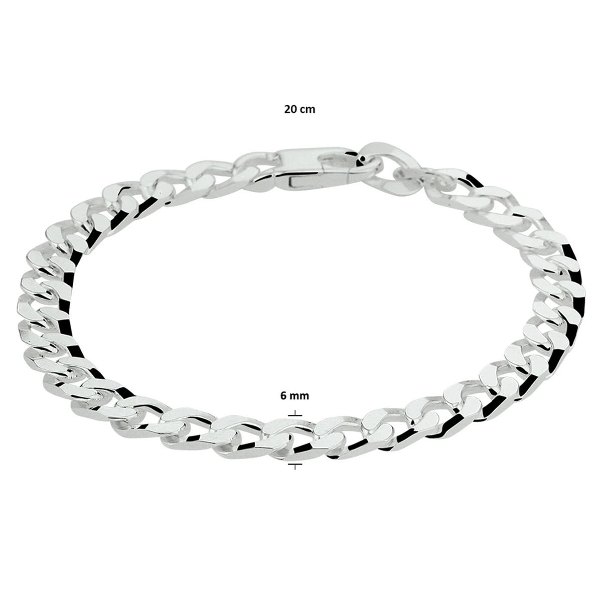 gourmette 6 zijdes geslepen 5,5 mm zilver wit