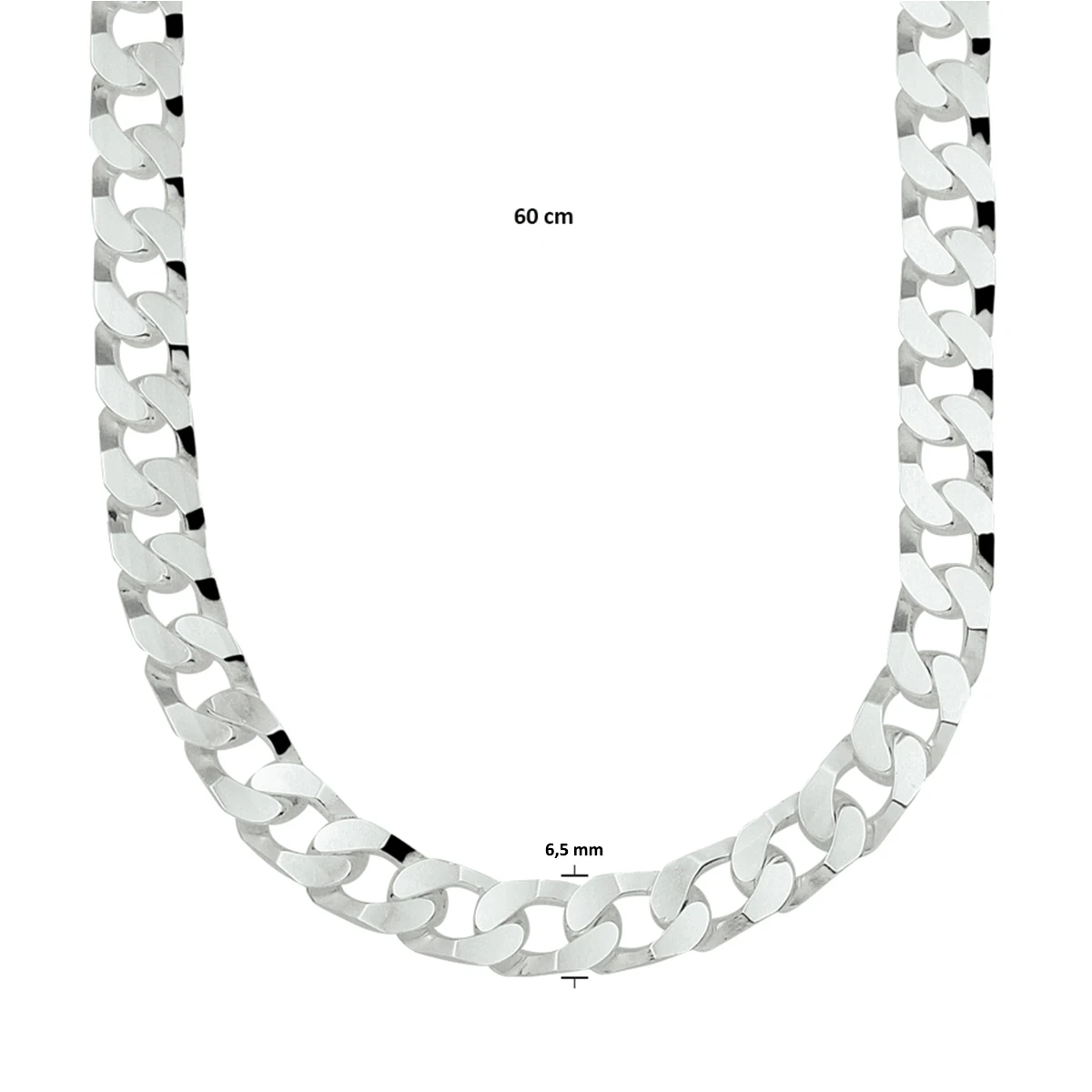 gourmette 6 zijdes geslepen 6,5 mm zilver wit