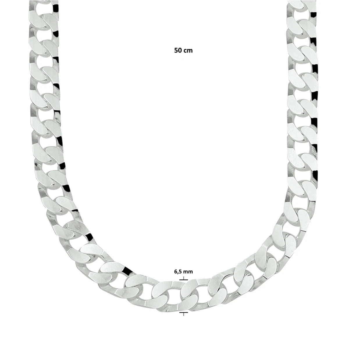 gourmette 6 zijdes geslepen 6,5 mm zilver wit