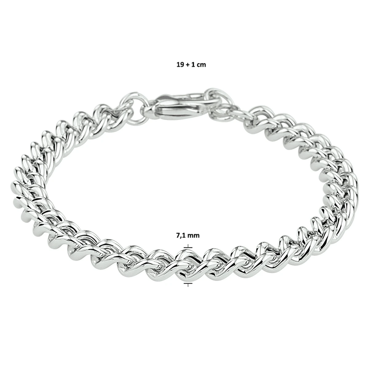 gourmette 7,1 mm zilver gerhodineerd