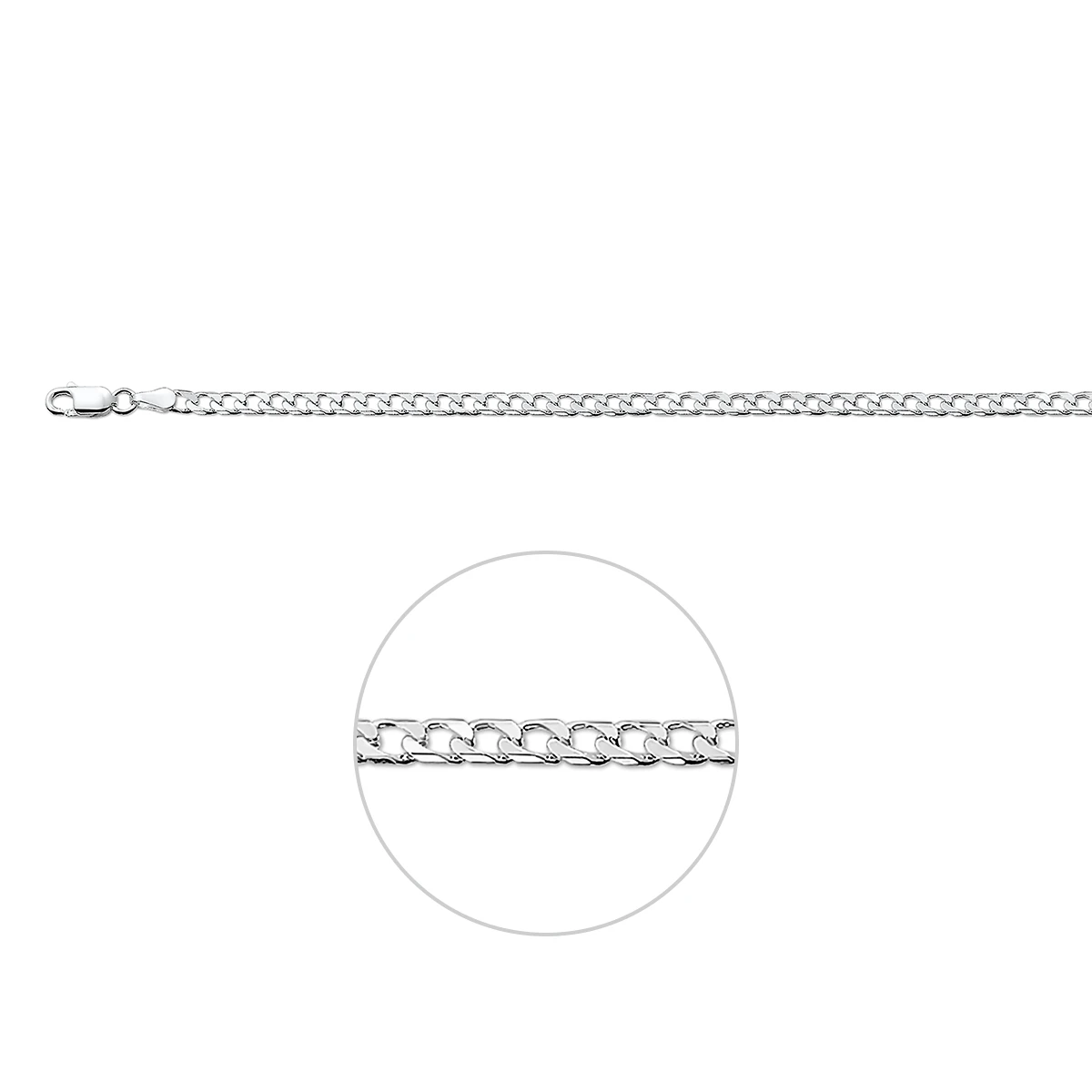 gourmette 8 zijdes geslepen 3,1 mm zilver wit
