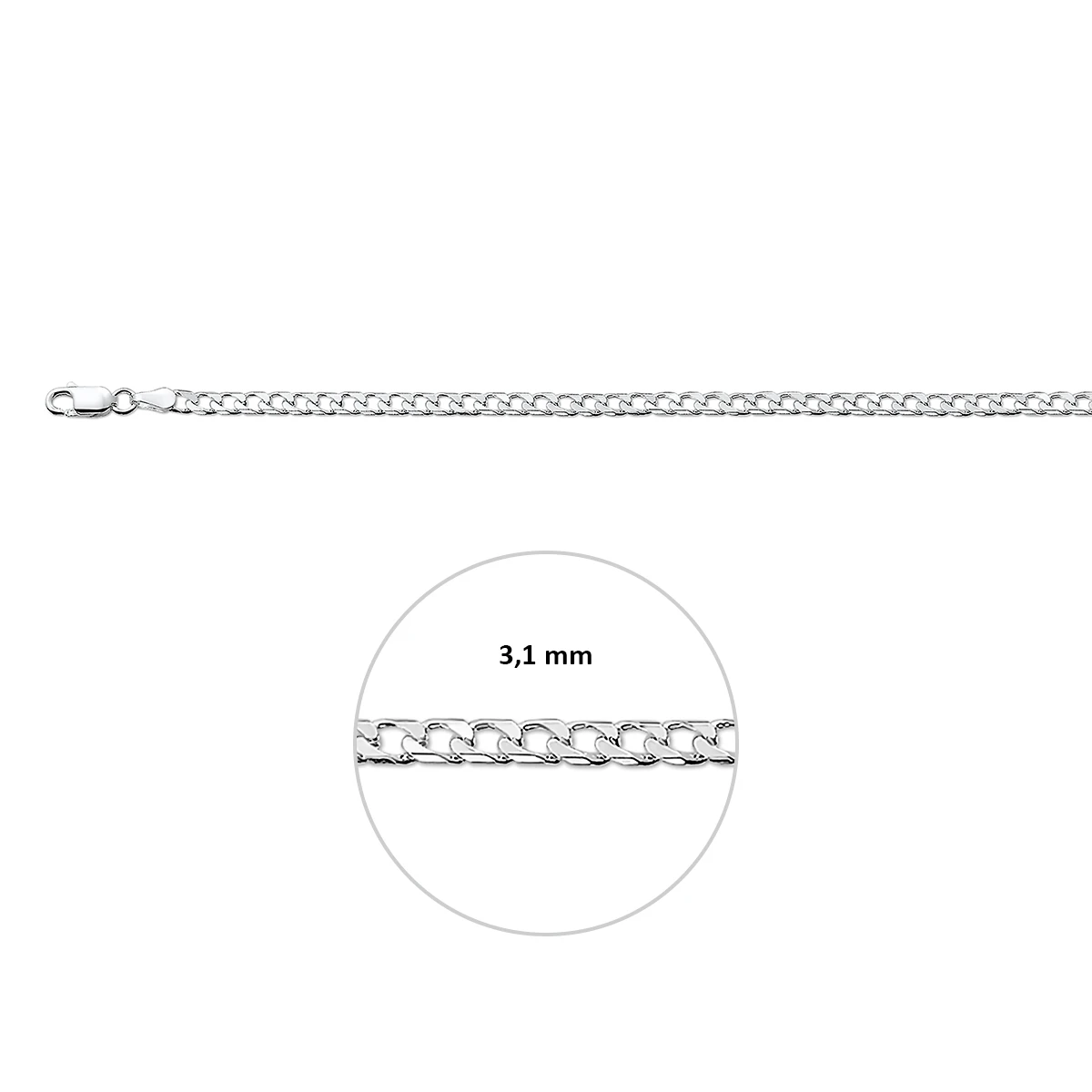 gourmette 8 zijdes geslepen 3,1 mm zilver wit