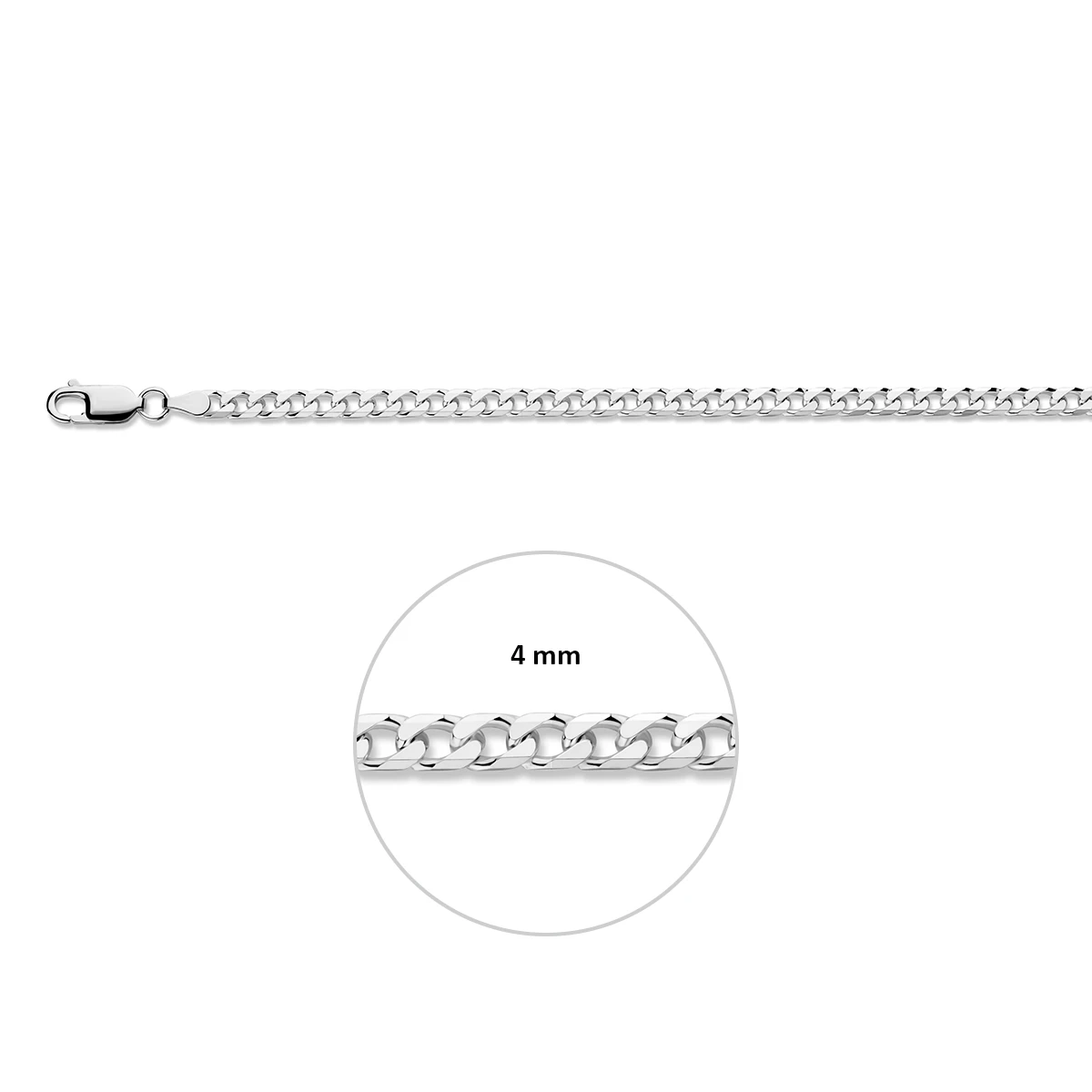 gourmette 8 zijdes geslepen 4,0 mm zilver wit