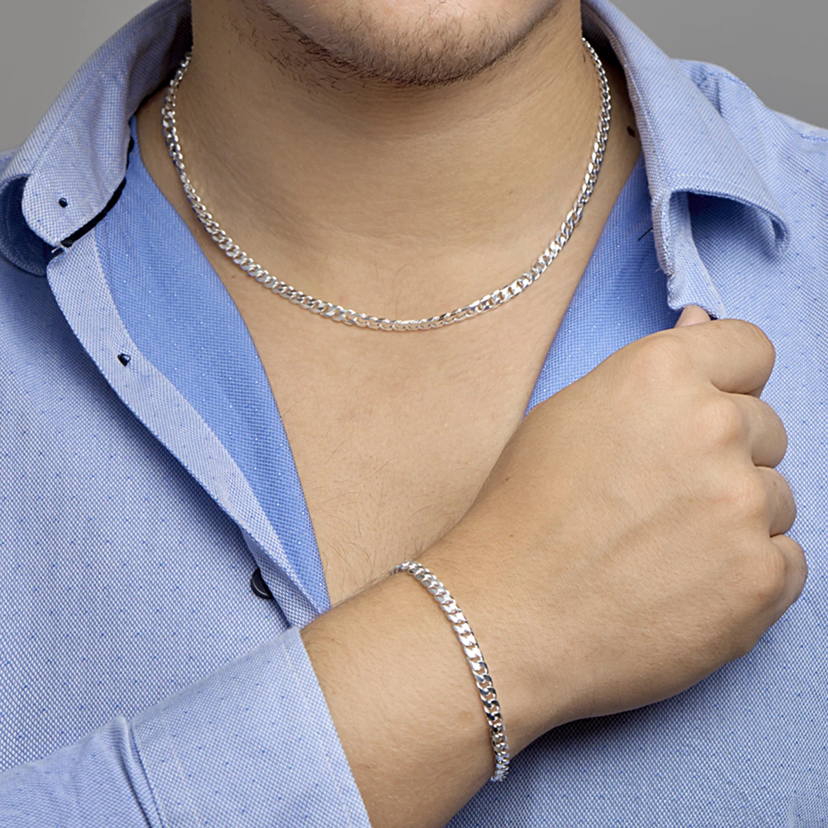 gourmette 8 zijdes geslepen 5,0 mm zilver wit