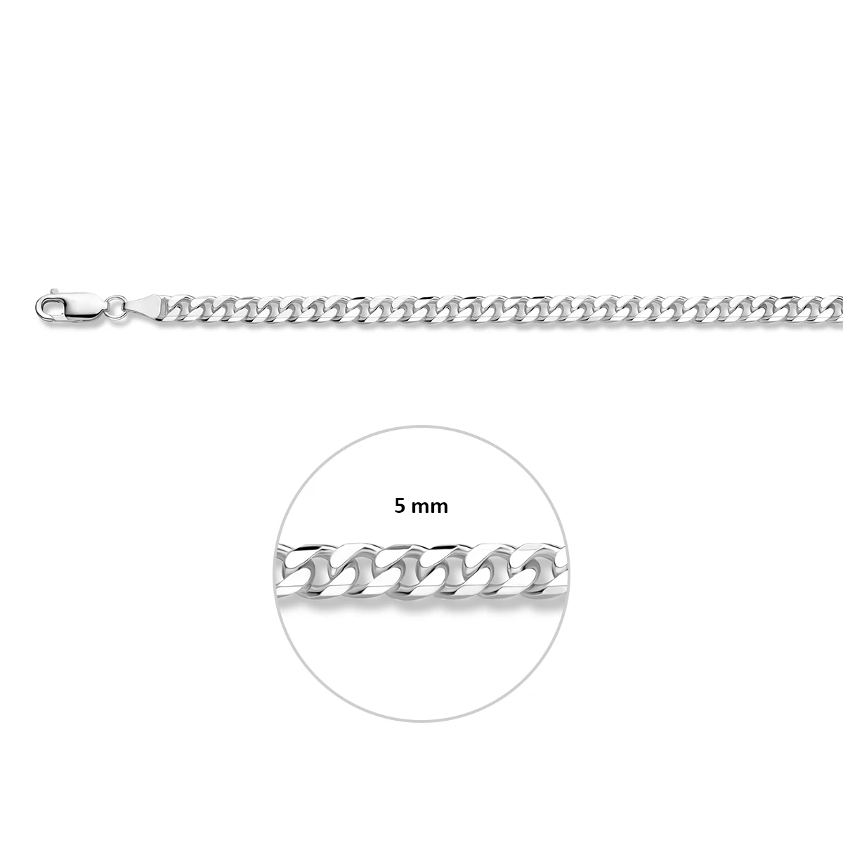 gourmette 8 zijdes geslepen 5,0 mm zilver wit