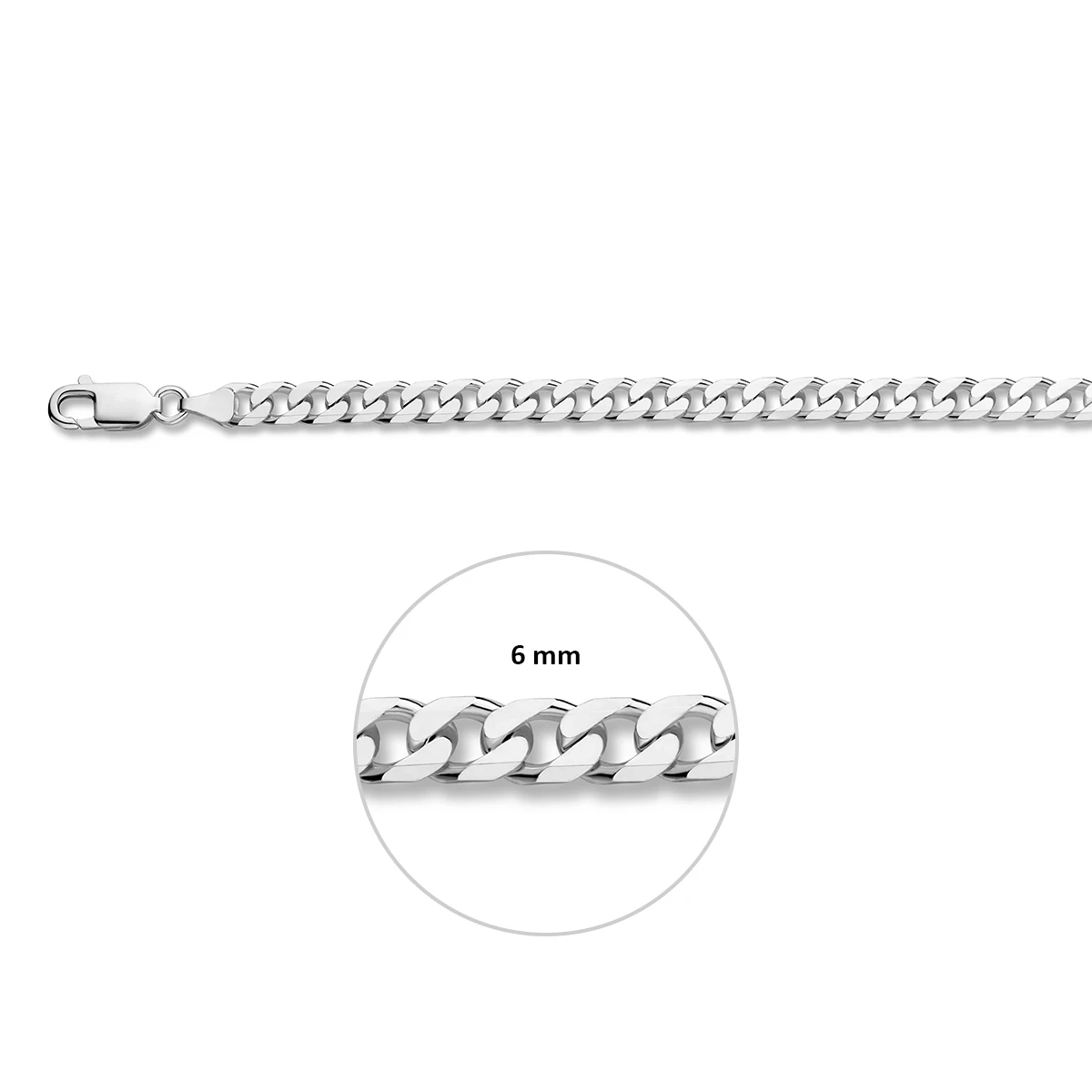 gourmette 8 zijdes geslepen 6,0 mm zilver wit