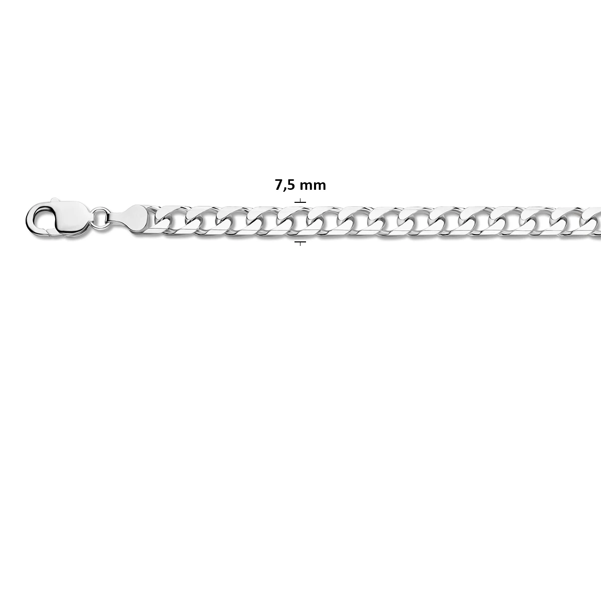 gourmette 8 zijdes geslepen 7,5 mm zilver wit