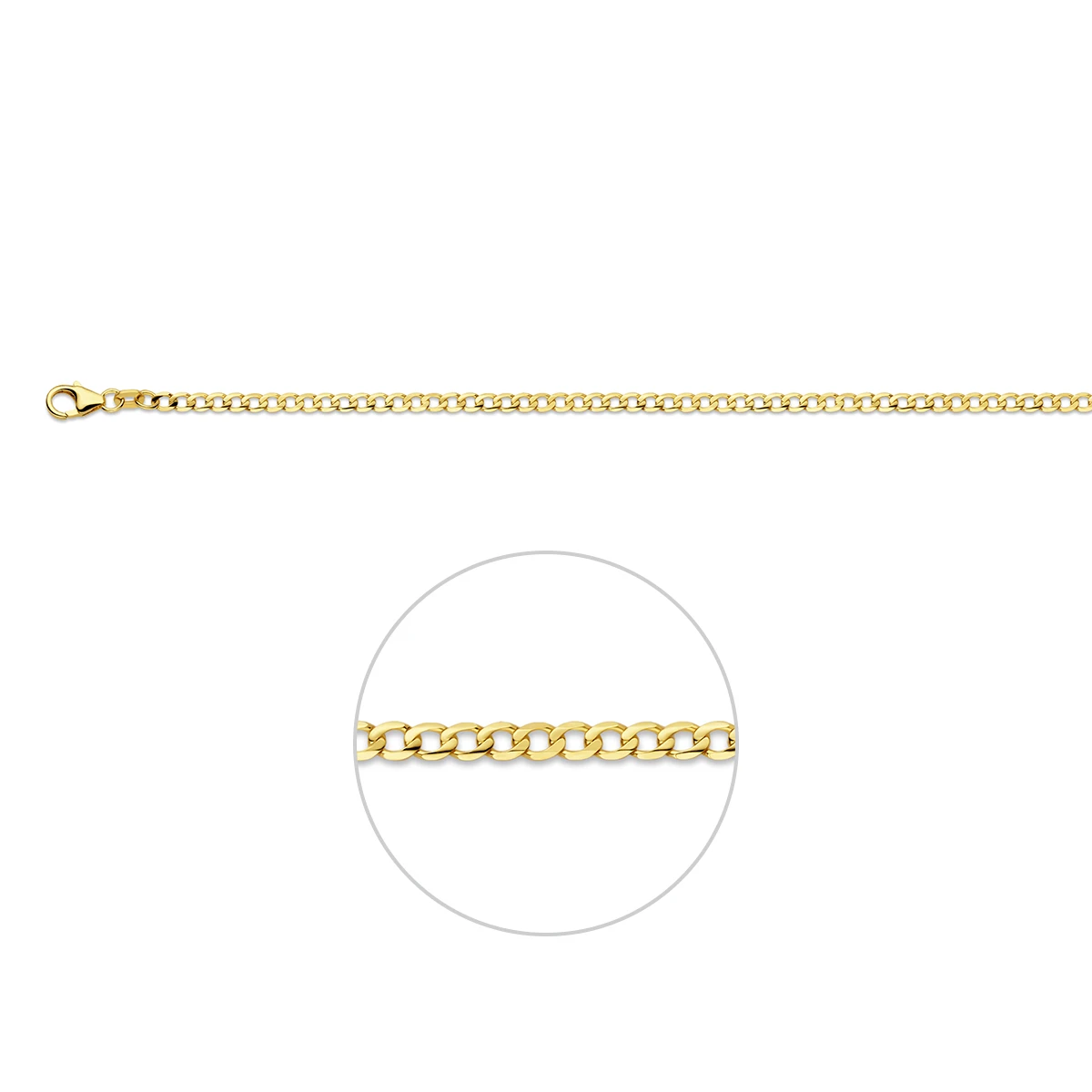 gourmette wijd 6 zijdes geslepen 2,6 mm massief 14K geelgoud
