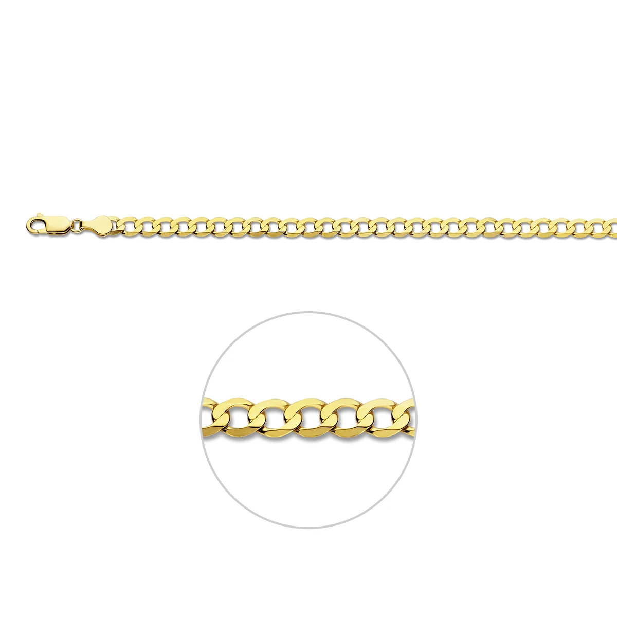gourmette wijd 6 zijdes geslepen 4,8 mm massief 14K geelgoud