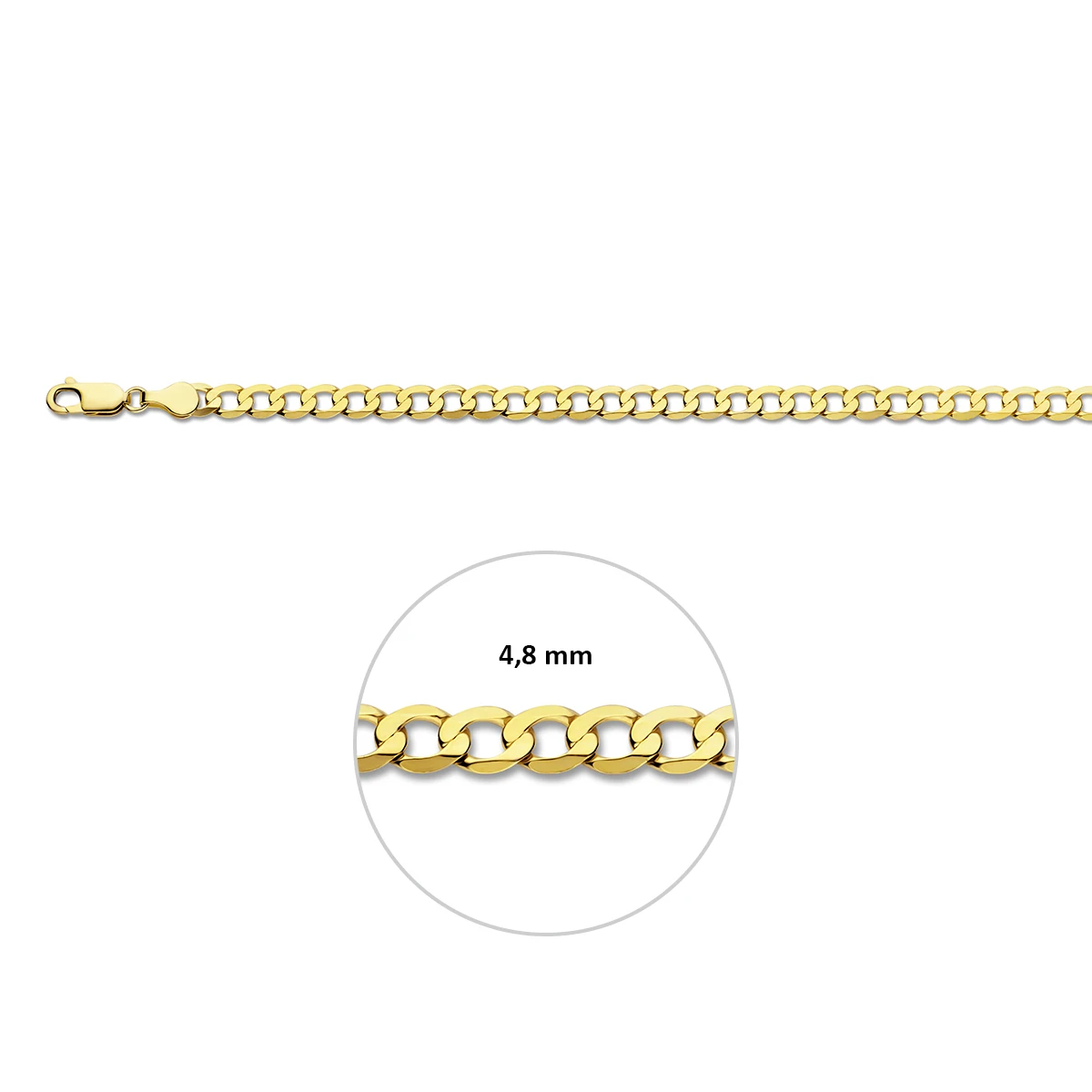 gourmette wijd 6 zijdes geslepen 4,8 mm massief 14K geelgoud