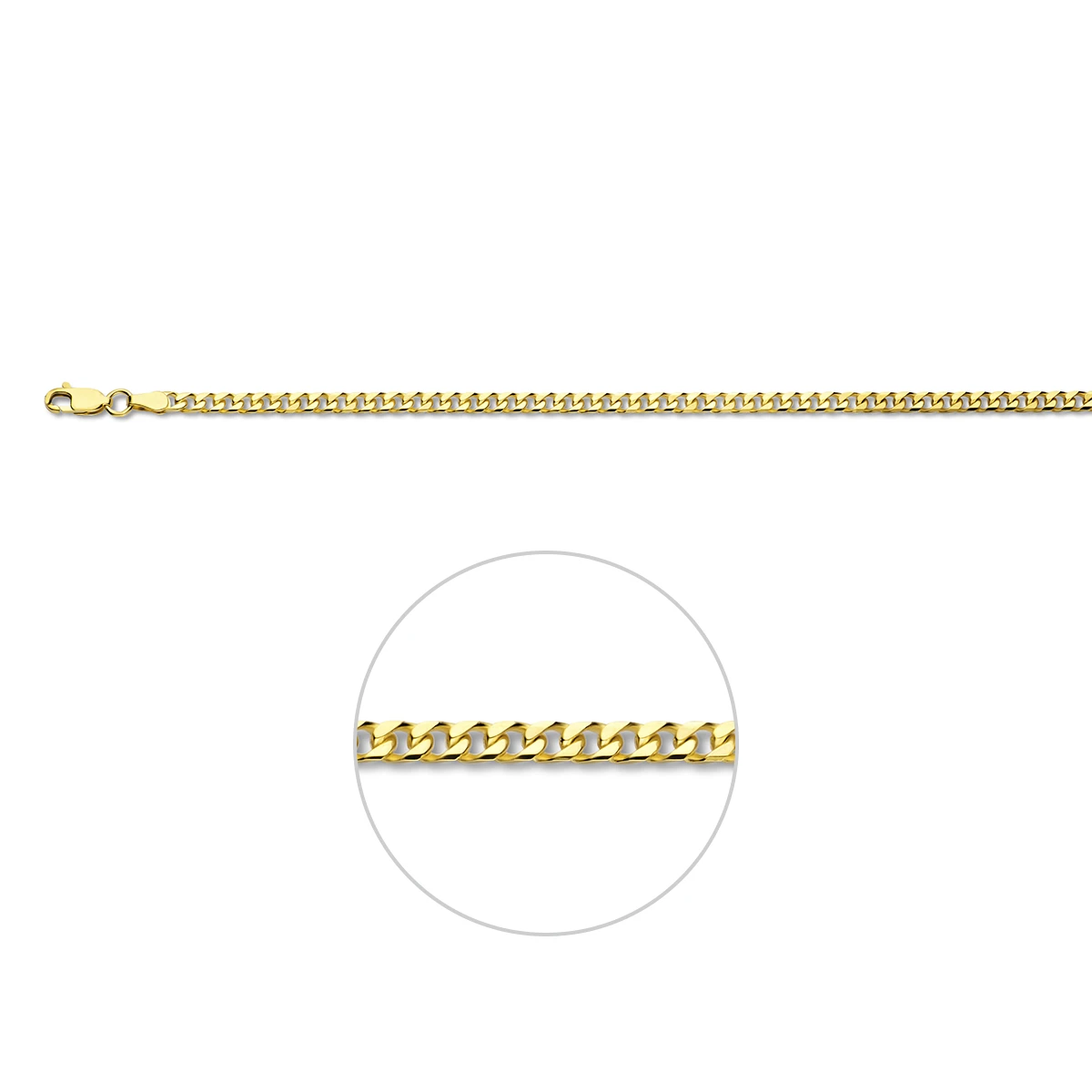 gourmette wijd 8 zijdes geslepen 3,0 mm massief 14K geelgoud