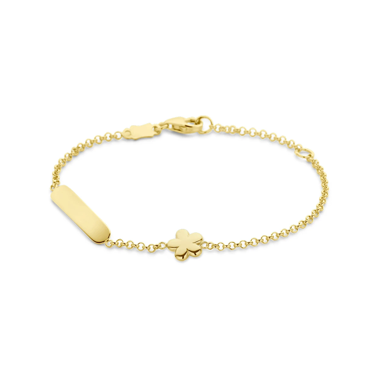 graveerarmband bloem plaat 3,5 mm 14K geelgoud