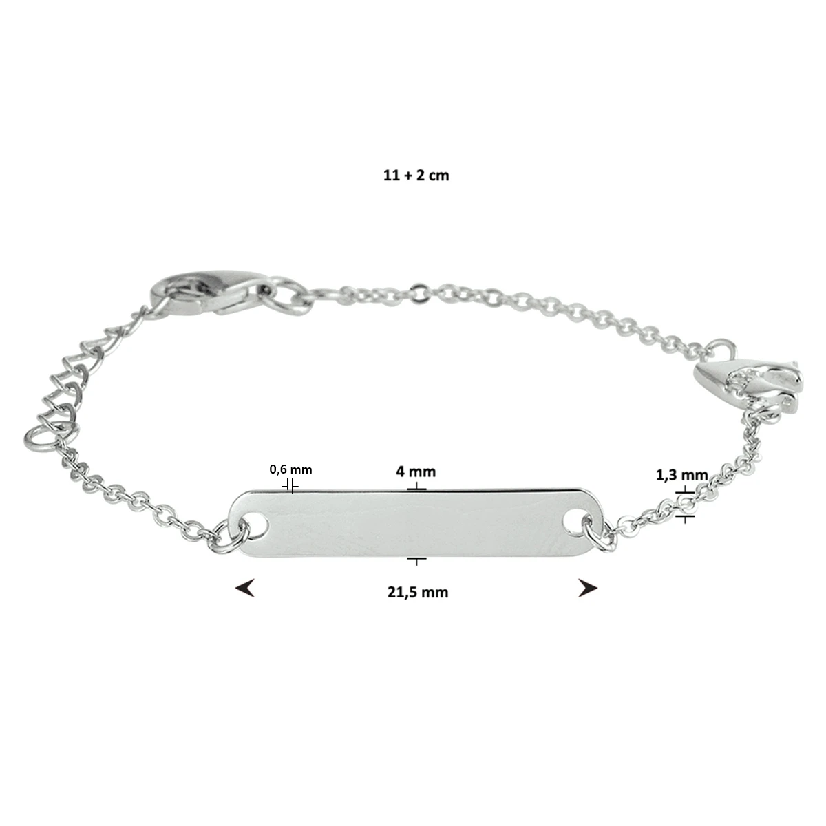 graveerarmband dolfijn zirkonia plaat 4,0 mm 11 + 2 cm zilver gerhodineerd