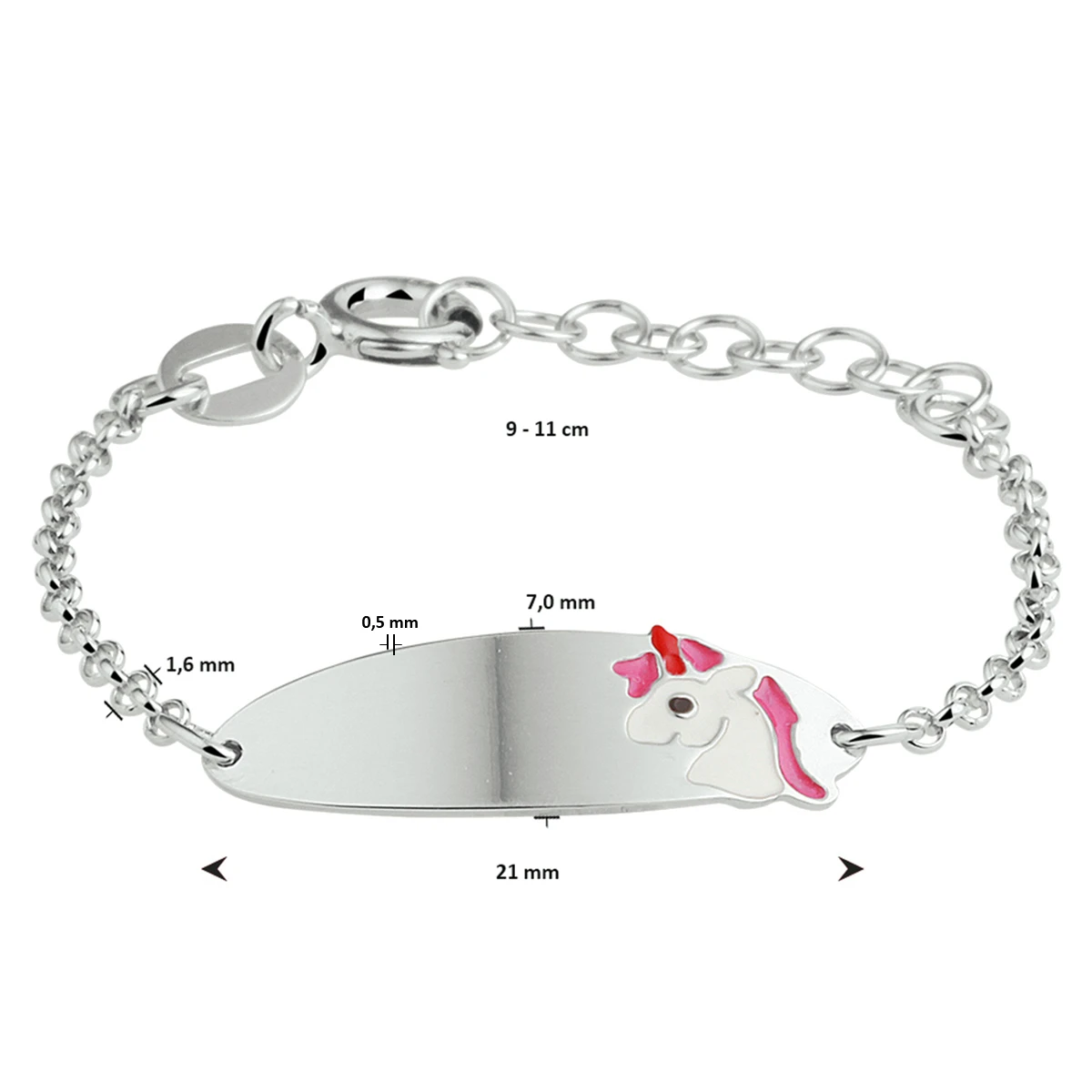graveerarmband eenhoorn plaat 7 mm zilver gerhodineerd