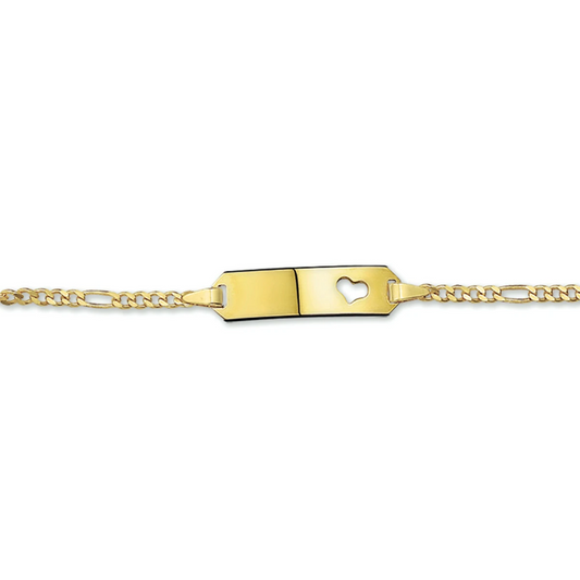 graveerarmband figaro hart plaat 5,0 mm 14K geelgoud