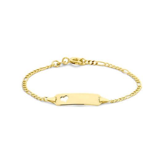 graveerarmband figaro hart plaat 5,0 mm 14K geelgoud