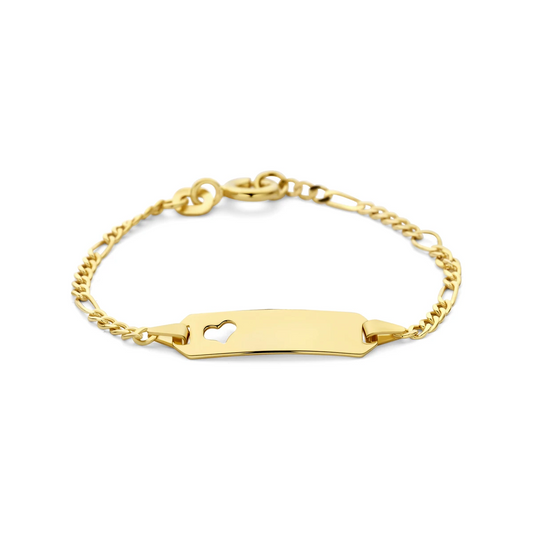 graveerarmband figaro hart plaat 5,0 mm 14K geelgoud