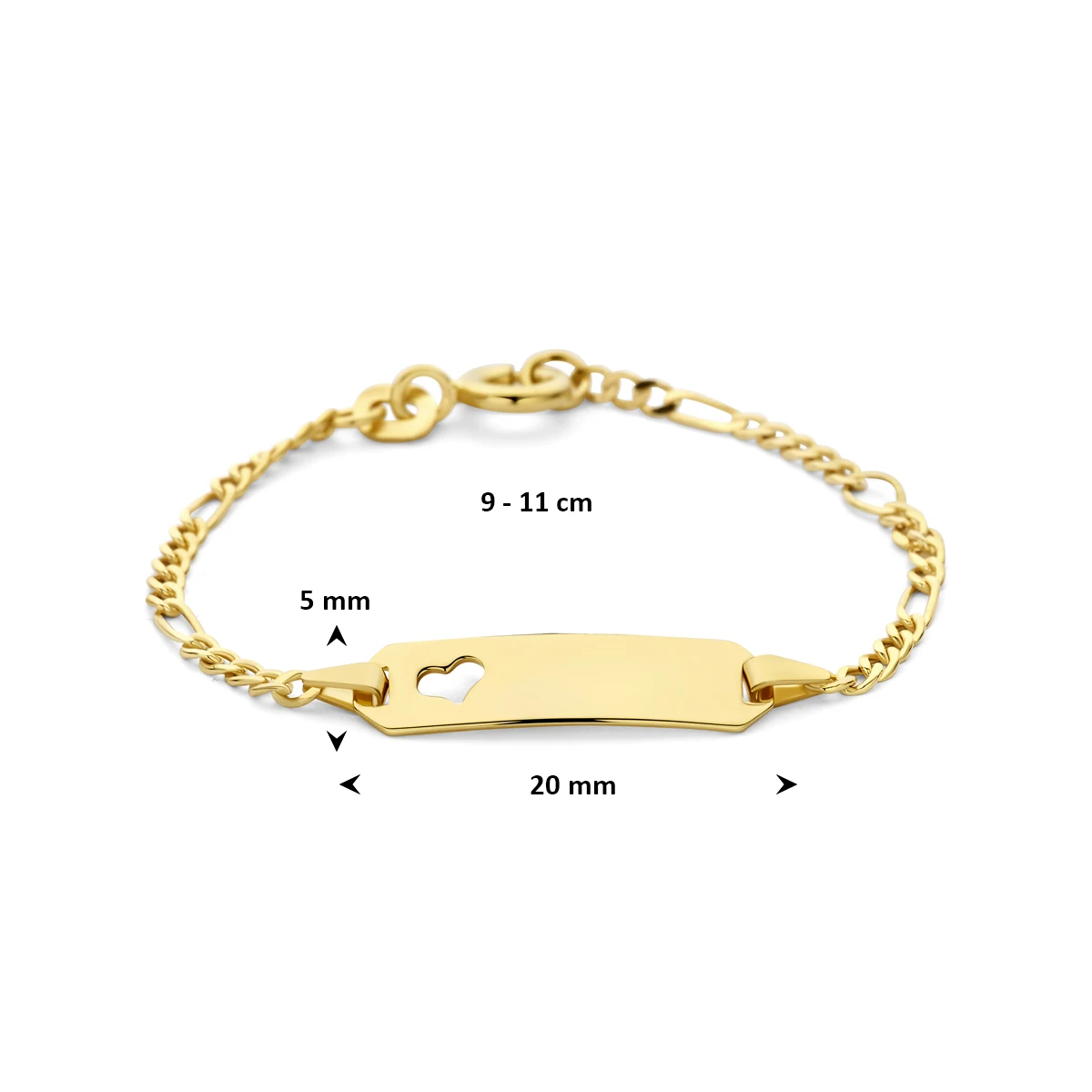 graveerarmband figaro hart plaat 5,0 mm 14K geelgoud