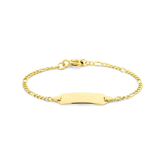 graveerarmband figaro plaat 5,0 mm 14K geelgoud