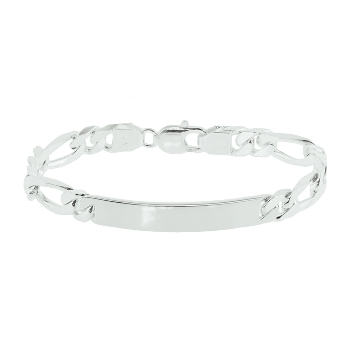 graveerarmband figaro plaat 7,6 mm 20 cm zilver wit