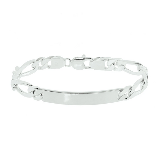 graveerarmband figaro plaat 7,6 mm 20 cm zilver wit