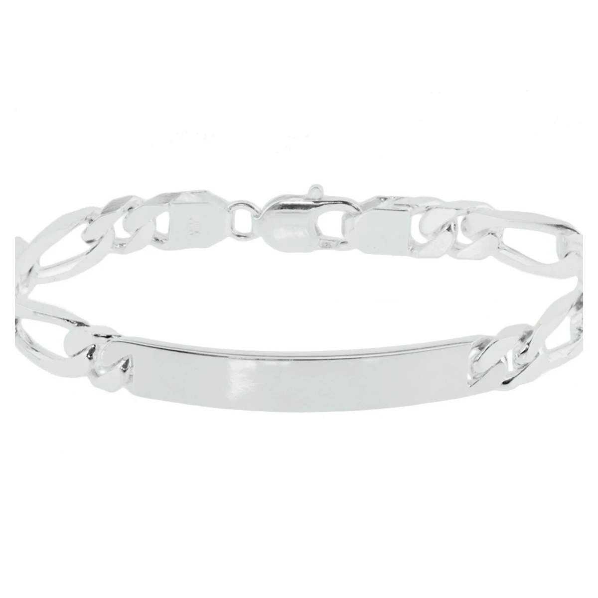 graveerarmband figaro plaat 8 mm 20 cm zilver gerhodineerd