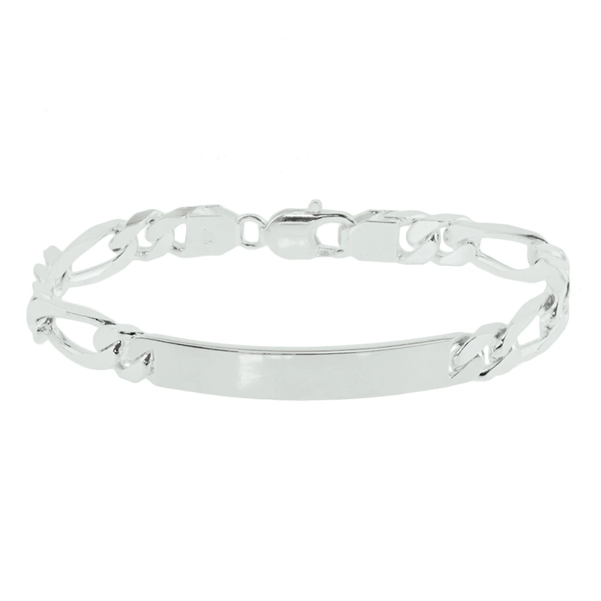 graveerarmband figaro plaat 8 mm 20 cm zilver gerhodineerd