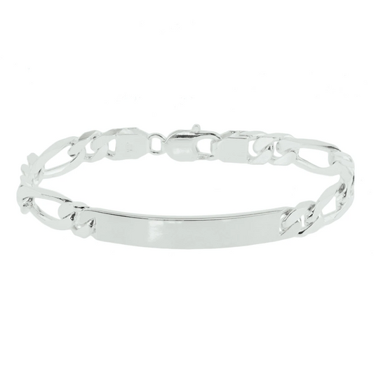 graveerarmband figaro plaat 8 mm 20 cm zilver gerhodineerd