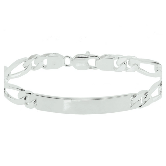 graveerarmband figaro plaat 8 mm 20 cm zilver gerhodineerd