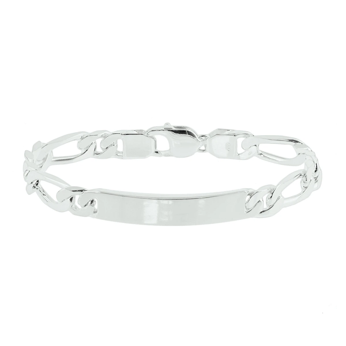 graveerarmband figaro plaat 8 mm 21 cm zilver wit