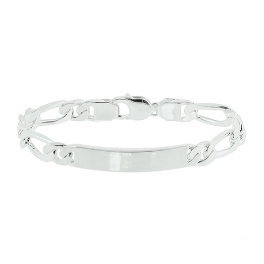 graveerarmband figaro plaat 8 mm 21 cm zilver wit
