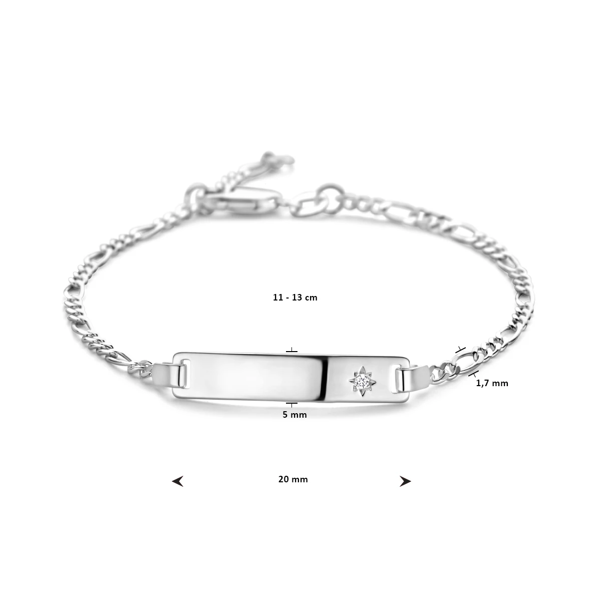 graveerarmband figaro zirkonia plaat 5,0 mm zilver wit