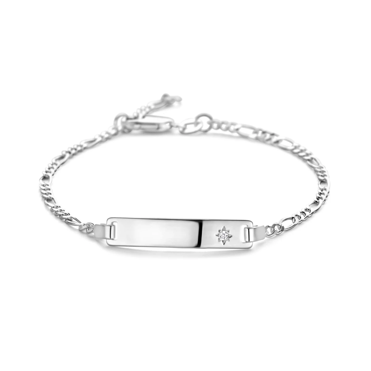graveerarmband figaro zirkonia plaat 5,0 mm zilver wit