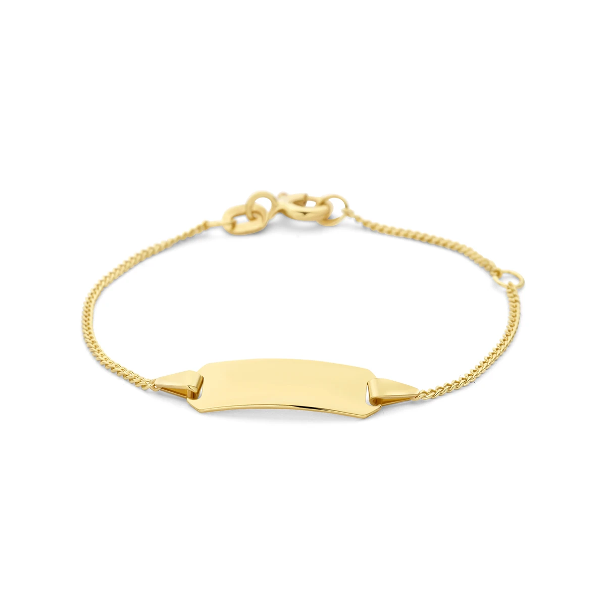 graveerarmband gourmette 4 zijdes geslepen plaat 5 mm 14K geelgoud