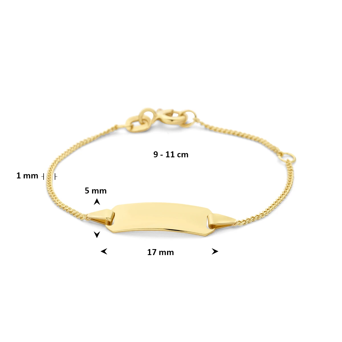 graveerarmband gourmette 4 zijdes geslepen plaat 5 mm 14K geelgoud