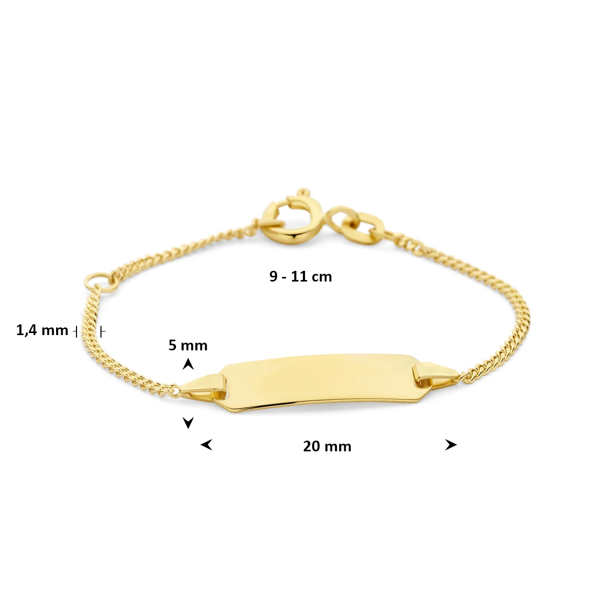 graveerarmband gourmette 4 zijdes geslepen plaat 5,0 mm 14K geelgoud