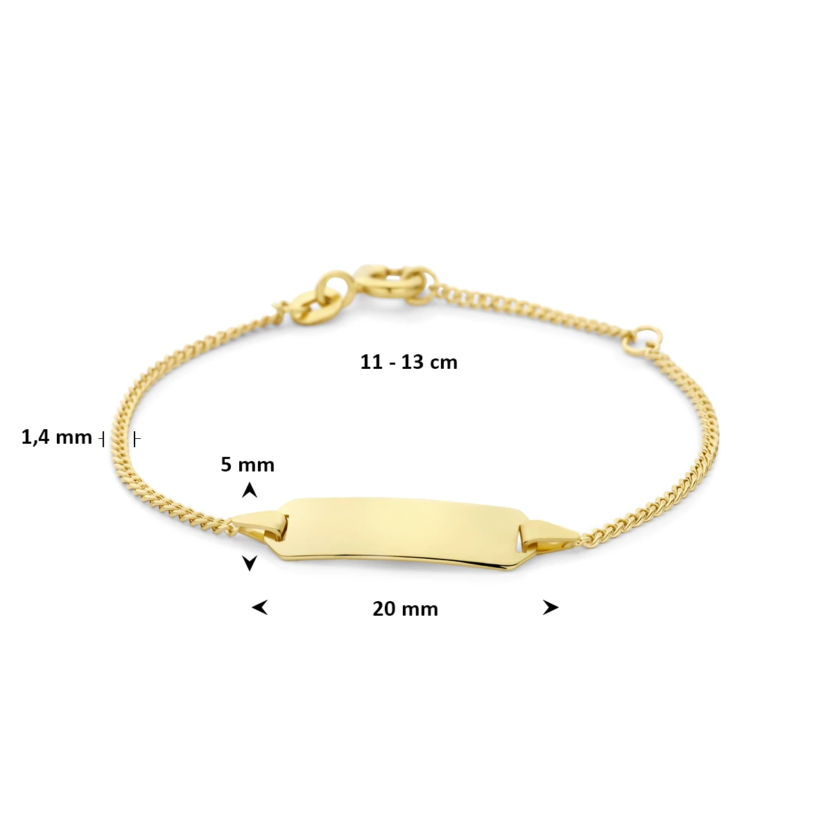 graveerarmband gourmette 4 zijdes geslepen plaat 5,0 mm 14K geelgoud