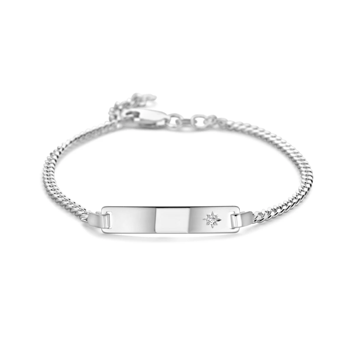 graveerarmband gourmette 4 zijdes geslepen zirkonia plaat 5,0 mm zilver wit