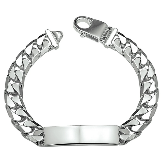 graveerarmband gourmette 6 zijdes geslepen plaat 11 mm zilver wit